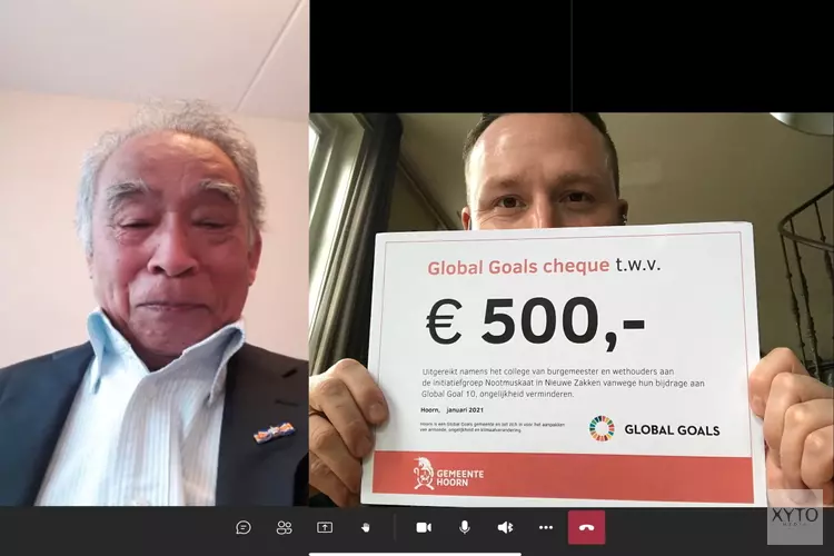 Global Goals-cheque voor Nootmuskaat in Nieuwe Zakken