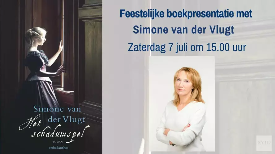 Schrijfster Simone van der Vlugt presenteert "het Schaduwspel" bij Stumpel in Hoorn